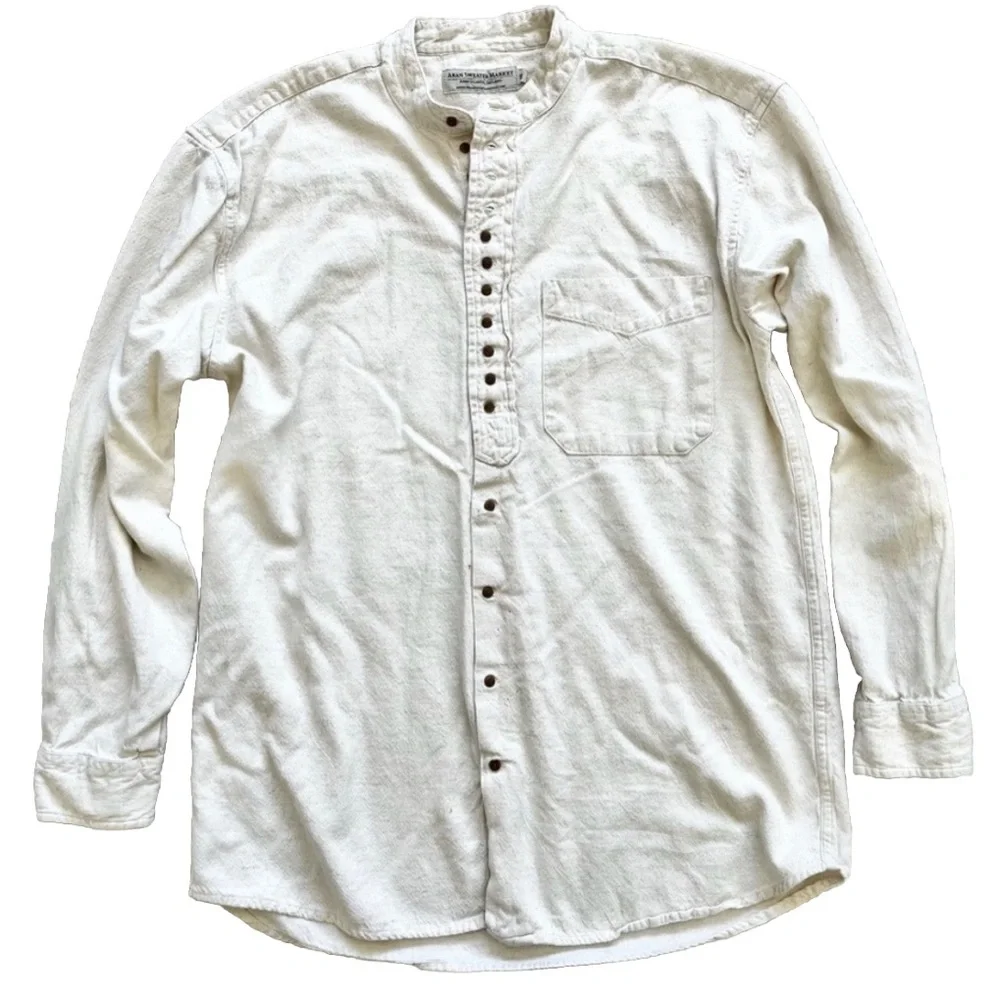 ARAN SWEATER MARKET FLAX BLEND BUTTON DOWN SIZE SMALL LAGENLOOK MINIMALIST